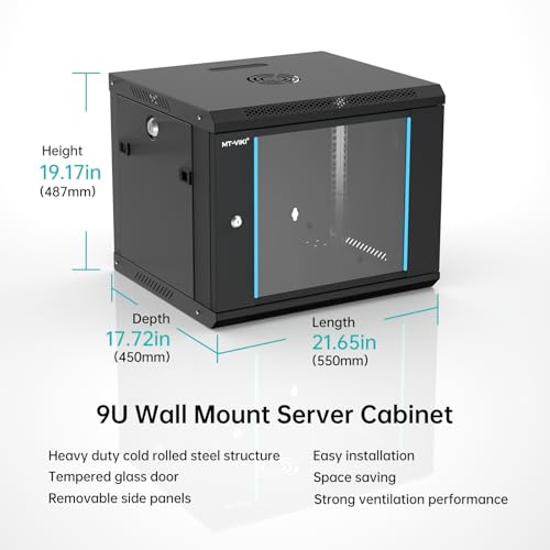 MT-VIKI 9U Wall Mount Server Cabinet Network Rack Vented Enclosure, 0.8mm Thick, 17.7'' Deep (450mm), for 19'' IT Equipment, Included 1pcs Rack Shelf - size: 9U