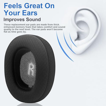 E55BT Mesh Fabric Ear Pads Replacement Ear Cushions Compatible with JBL E55BT E55 bt Over-Ear Wireless Headphones Breathable Fabric Noise Isolation Memory Foam Earpads Added Thicknes Earmuffs (Black)