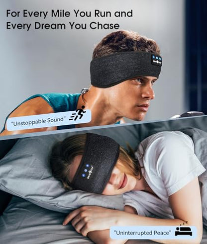 MUSICOZY Bluetooth 5.4 Sleep Headphones Headband Sports Wireless Audio | Earbuds 2 in 1 Design with Breathable Stretch Fabric, HD Stereo Sound Speakers for Workout Yoga Running, Nighttime Sleep Use - color: Black