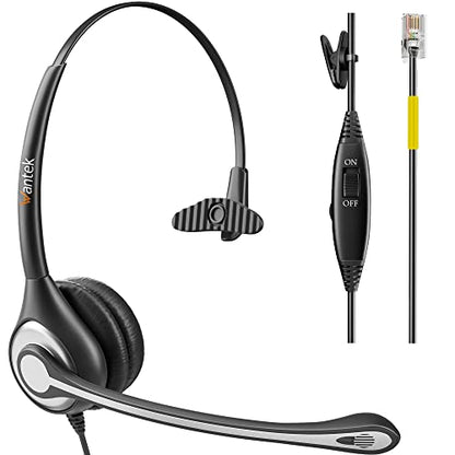 Wantek Phone Headset with Microphone Noise Cancelling, RJ9 Office Telephone Headsets Compatible with Yealink T20P T21P T26P T23G T46G T48G T42S T46S Avaya 1608 9608 9611 Grandstream Panasonic Snom - color: Grey