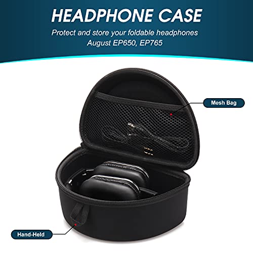 August Universal Headphone Case for Foldable Over-Ear & On-Ear Headphones | Hard EVA Shell, Travel Carrying Case, Zipper Closure, Mesh Pocket, Fits August EP650 & Similar Foldable Headphones