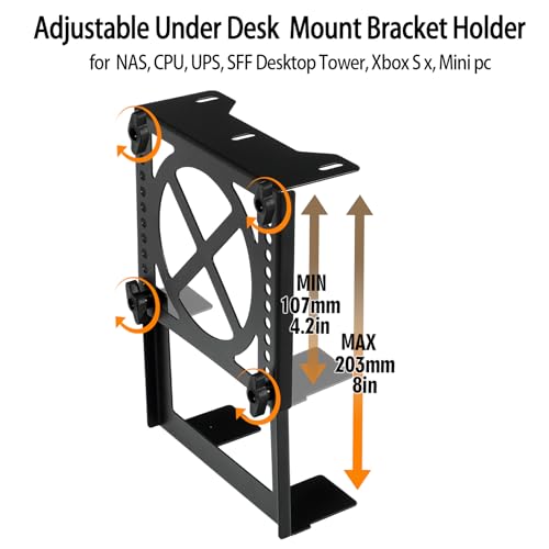 Adjustable Under Desk Mini PC Mount Bracket Holder for PCS or NAS,Heavy-Duty Adjustable Under Desk Mount for Desktop NAS 1/2/4(Network Attached Storage),CPU,Mini PC,UPS,SFF Desktop Tower,Xbox Series X - size: Large