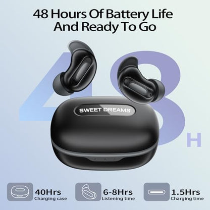 Sleep Earbuds, Mini ANC Wireless Earbuds Bluetooth 5.4 Headphones Deep Bass Stereo, 48H Playtime Ear Buds, 4 ENC Noise Cancelling Mic, IP7 In Ear Earphones for Side Sleepers,Touch Control Velvet black