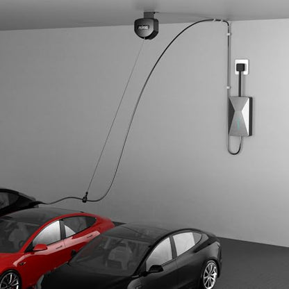 EV Charger Cable Retractor Ceiling Mount, 11.5ft Self-Locking | Retractable Cord Reel for EV Charging Cables, Automatic Cable Organizer Compatible with Most Electric Vehicles