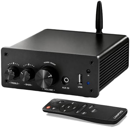 LONPOO 200W Mini Bluetooth Audio Amplifier Class D for Bookshelf Speaker | 2.0 Channel Integrated Amp, Optical Coaxial USB AUX Input, HiFi, 200W RMS (LP-615B) - color: 615-all Black