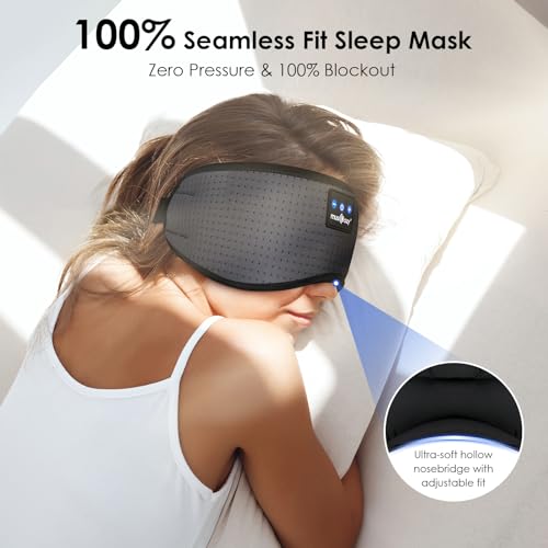 MUSICOZY Sleep Headphones Bluetooth 5.4 Sleep Mask with HD Sound | Breathable Flat Design with Cooling Lining, Washable Headband, 14 Hours Playtime for Travel Meditation Relaxation Gifts - color: Gray