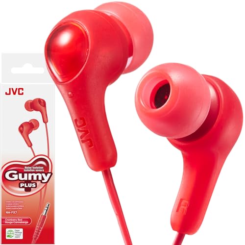 JVC Gumy 인이어 이어버드 헤드폰, 종이 패키지 포함, 강력한 사운드, 편안하고 안전한 핏, 실리콘 이어 피스 S/M/L - HAFX7RN (레드) - color: 레드, size: 마이크 없음
