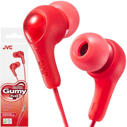 JVC Gumy 인이어 이어버드 헤드폰, 종이 패키지 포함, 강력한 사운드, 편안하고 안전한 핏, 실리콘 이어 피스 S/M/L - HAFX7RN (레드) - color: 레드, size: 마이크 없음