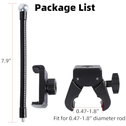 Mic Stand Phone Holder, Flexible Phone Mount with 7.9" Removable Gooseneck for Microphone Music Stand, 360°Adjustable Phone Holder for iPhone 16 Pro Max, 15 Plus, All Smartphones