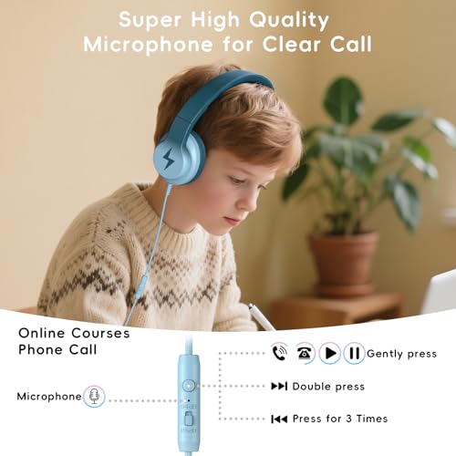 Candy Bila Wired Kids Headphones with Microphone, 85dB Safe Volume | Volume Limiter 85/94dB, HD Stereo Sound, Microphone and Wired Control,Foldable Design, Gradient Green - color: Gradient Green