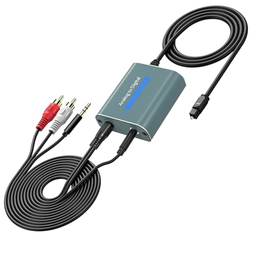 RCA to Optical Audio Converter Dual 3.5mm Jack in Optical Out Audio Adapter | Analog to Optical Audio Converter Aluminum ADC Converter with SPDIF 3.5 Audio Cable and 3.5 to RCA Cable(Only PCM/LPCM)