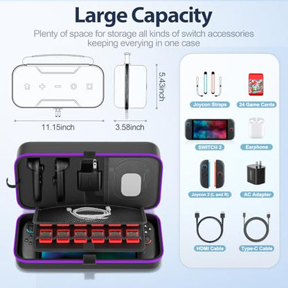 OIVO Carrying Case Compatible with 2025 Nintendo Switch, Portable Switch 2 Travel Carry Case Fit for Joy-Con 2 & Adapter, Hard Shell Protective Pouch Bag with 24 Game Slots, Purple - color: Purple