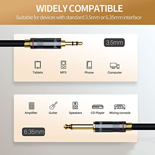 HiFind 3.5mm to 6.35mm Stereo Audio Cable 4 Ft (Hi-Fi Sound-Silver Plated Copper-Spring SR-Braided) 3.5 mm 1/8" TRS Male to 6.35 mm 1/4" TRS Male Bidirectional Cable for Guitar,Home Theater,Speaker - size: 4FT, style: 1/8 to 1/4