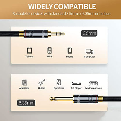 HiFind 3.5mm to 6.35mm Stereo Audio Cable 4 Ft (Hi-Fi Sound-Silver Plated Copper-Spring SR-Braided) 3.5 mm 1/8" TRS Male to 6.35 mm 1/4" TRS Male Bidirectional Cable for Guitar,Home Theater,Speaker - size: 4FT, style: 1/8 to 1/4