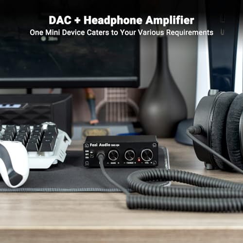 Fosi Audio Q4 DAC Headphone Amp for PC, Desktop Digital to Analog Audio Converter for Home Stereo Amplifier and Powered Speakers, PC-USB/Optical/Coaxial Inputs, 3.5mm Headphone/RCA Outputs