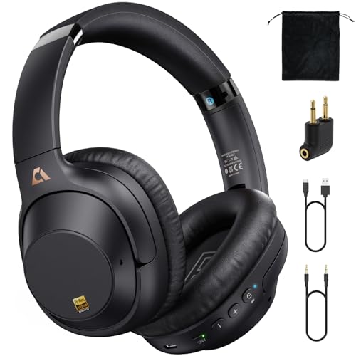 Bluetooth 6.0 Active Noise Cancelling Headphones for Airplane Travel, Black | LDAC Hi-Res Audio, 90H Playtime Wired and Wireless ANC Headphones, Over Ear Headset for Home Office, Custom EQ via APP - color: Black