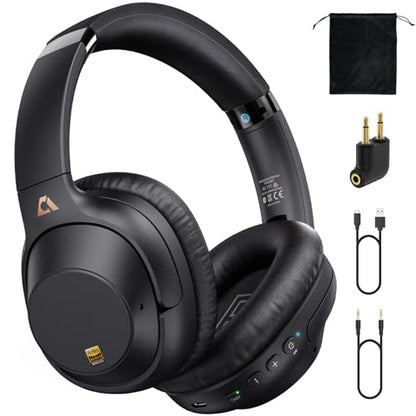 Bluetooth 6.0 Active Noise Cancelling Headphones for Airplane Travel, Black | LDAC Hi-Res Audio, 90H Playtime Wired and Wireless ANC Headphones, Over Ear Headset for Home Office, Custom EQ via APP - color: Black