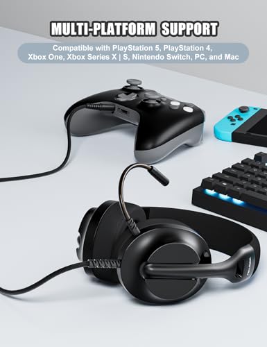 WIRWTRU S30 Gaming Headset with Microphone, Lightweight Design Wired Gaming Headphones