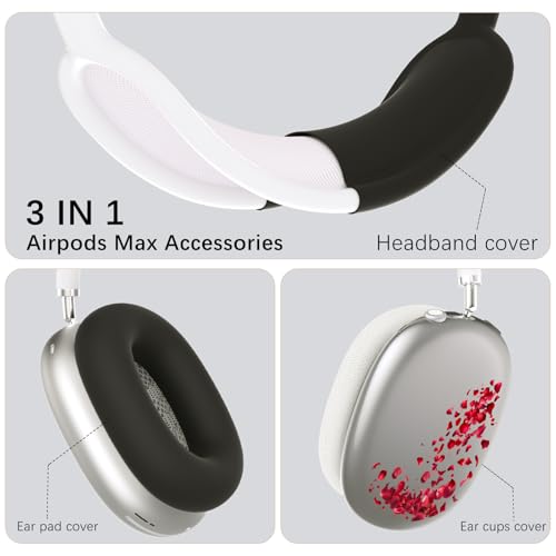 Headphone Cover for AirPods Max, Girly Cute Clear Ear Cups Covers, Black Silicone Ear Pad Case Headband Cover for Apple AirPods Max (2024/2020), Rose - color: Rose-Black