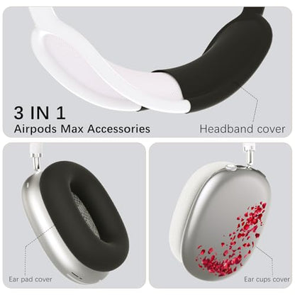Headphone Cover for AirPods Max, Girly Cute Clear Ear Cups Covers, Black Silicone Ear Pad Case Headband Cover for Apple AirPods Max (2024/2020), Rose - color: Rose-Black