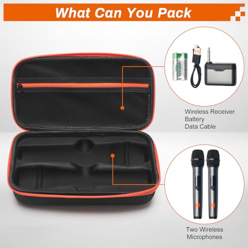 Wireless Microphone Case Compatible with JBL Wireless 2 Microphone, Wireless Mic Case with 2 Zippers Handheld Dual Mic Travel Bag Made of EVA Black Portable Mic Storage Bag for Singing