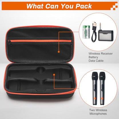 Wireless Microphone Case Compatible with JBL Wireless 2 Microphone, Wireless Mic Case with 2 Zippers Handheld Dual Mic Travel Bag Made of EVA Black Portable Mic Storage Bag for Singing