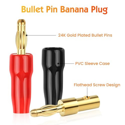 4 mm Gold Plated Open Screw Type Speaker Connector Banana Plugs,12 Count(1 Pack of 6 Pairs)