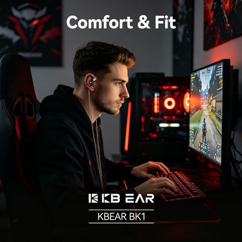 2026 Latest erabuds,KBEAR BK1 Wired Gaming Earbuds,10mm Single DD in Ear Monitor,HiFi Headset Wired Earbuds IEM Earphones with Detachable Cable for Gaming/Music/Video (Black, 3.5 no mic) - color: E