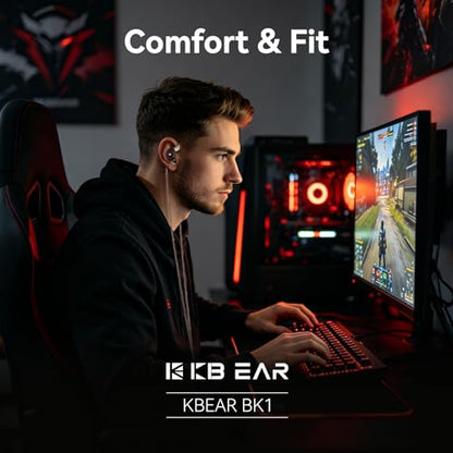 2026 Latest erabuds,KBEAR BK1 Wired Gaming Earbuds,10mm Single DD in Ear Monitor,HiFi Headset Wired Earbuds IEM Earphones with Detachable Cable for Gaming/Music/Video (Black, 3.5 no mic) - color: E