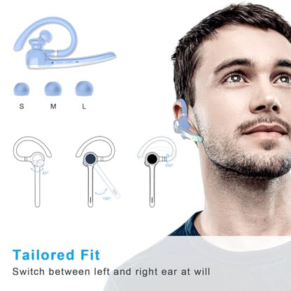 HEIBAS Bluetooth Headset, Wireless Earpiece with Mic for Work Light Blue | 72H Playtime, 500mAh Charging Case, Hands-Free Calling with Mute Button for Trucker, Office, Driving, iPhone, Light Blue - color: Light Blue
