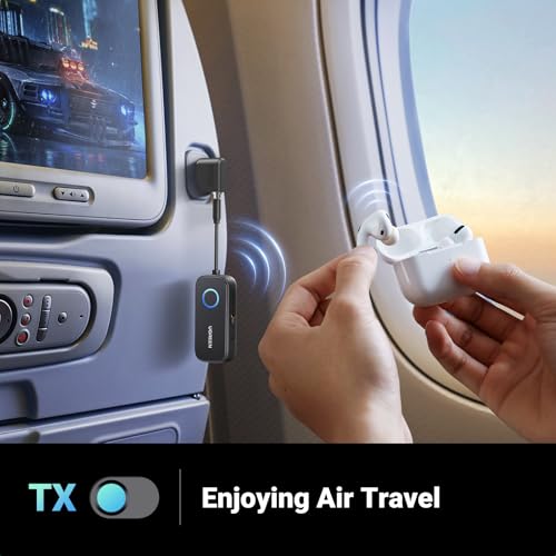 UGREEN Airplane Bluetooth Transmitter Receiver for 2 Airpods or Headphones, Airplane Travel Essentials 2-in-1 Wireless Bluetooth Adapter-Use with Any 3.5MM Jack on Flight, TV, Car Stereo, Treadmill