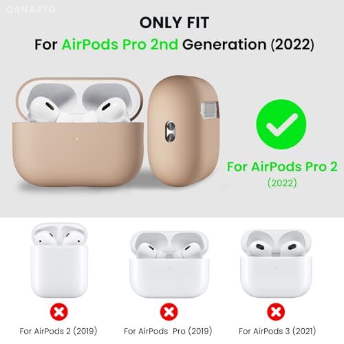 ORNARTO for AirPods Pro 2 Case, Hybrid Silicone, Nude Taupe | Hybrid Silicone Rubber, Front LED Visible, Wireless Charging, Skin-Friendly Soft Touch, Anti-Scratch, Detachable Lanyard - color: Nude Taupe