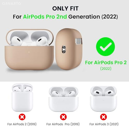 ORNARTO for AirPods Pro 2 Case, Hybrid Silicone, Nude Taupe | Hybrid Silicone Rubber, Front LED Visible, Wireless Charging, Skin-Friendly Soft Touch, Anti-Scratch, Detachable Lanyard - color: Nude Taupe