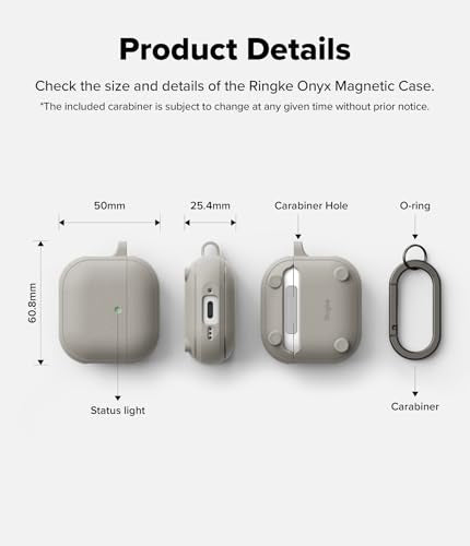 Ringke Onyx Magnetic for AirPods 4 Case [Compatible with MagSafe] Oil & Dirt Resistant Feels Good in The Hand Non-Slip Lightweight Cover with Carabiner - Warm Gray - color: Warm Gray, size: AirPods 4