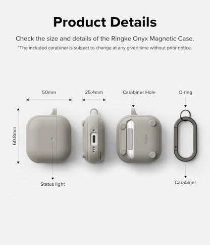 Ringke Onyx Magnetic for AirPods 4 Case [Compatible with MagSafe] Oil & Dirt Resistant Feels Good in The Hand Non-Slip Lightweight Cover with Carabiner - Warm Gray - color: Warm Gray, size: AirPods 4