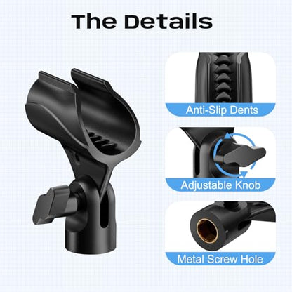 4 Pack Universal Microphone Clips, 5/8" to 3/8" Adapter | Adjustable Mic Holders Include a 5/8" Male to 3/8" Female Adapter, for Microphone Stand - size: 4 Pack