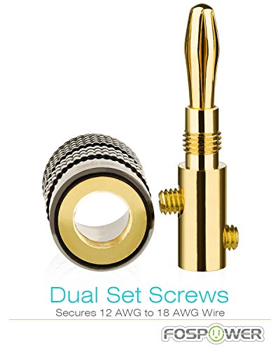 FosPower Banana Plugs 6 Pairs / 12 pcs, Closed Screw 24K Gold Plated Banana Speaker Plug Connectors for Speaker Wire, Wall Plate, Home Theater, Audio/Video Receiver, Amplifiers and Sound Systems | Banana Plug Speaker for Wall Plate and Subwoofer Cable - C