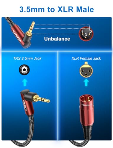 3.5mm to XLR Male Cable 10FT, Unbalanced Stereo to Mono - color: XLR Male to 3.5MM, size: 10 Feet