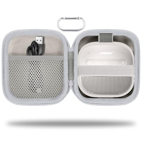 for Bose New SoundLink Micro 2nd Gen Speaker Protective Case, White | EVA Hard Shell, Soft Velvet Lining, Durable Wrist Strap, Portable Travel Bag with Carabiner, Mesh Accessory Pocket - color: White Case