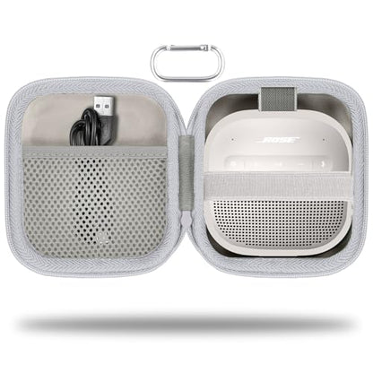 for Bose New SoundLink Micro 2nd Gen Speaker Protective Case, White | EVA Hard Shell, Soft Velvet Lining, Durable Wrist Strap, Portable Travel Bag with Carabiner, Mesh Accessory Pocket - color: White Case