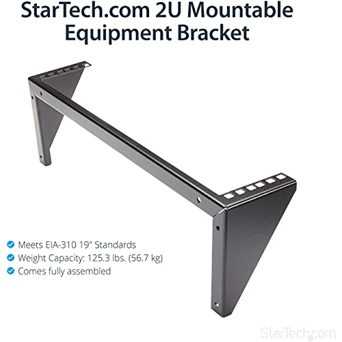 StarTech 2U Vertical Wall-Mount Rack Bracket, 19in, 125lb, TAA (RK219WALLV) | Open-frame L-shaped bracket for network, Server, Data and AV equipment, EIA-310, 56.7kg, W/hardware - size: 2U