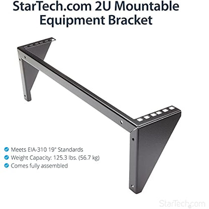 StarTech 2U Vertical Wall-Mount Rack Bracket, 19in, 125lb, TAA (RK219WALLV) | Open-frame L-shaped bracket for network, Server, Data and AV equipment, EIA-310, 56.7kg, W/hardware - size: 2U