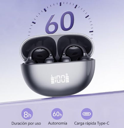 Open-Ear Wireless Bluetooth 6.0 Headphones, 17mm Drivers with ENC, IPX5 Low Latency Gaming Mode and Multi-Connection, Clip-on Earphones for Workouts/Running
