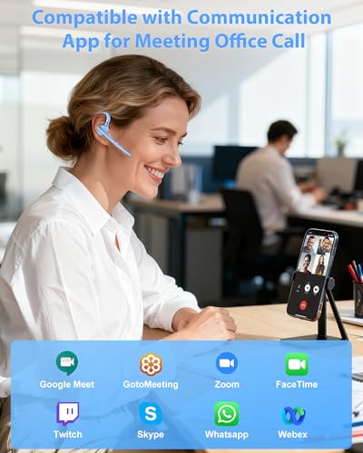 Bluetooth Headset,72H Work Single-Ear Wireless Earpiece for Cell Phone Call | 2 Charging Ways & 500mAh Charging Case,Dual Mic ENC Noise Cancel, Mute Button,V5.1 Hands-Free for Phone and Laptop - color: Light blue, style: M54