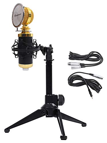 Rockville RCM02 Gaming Streaming Condenser Mic with RDTS Tripod Stand | 48V, Cardioid, 30Hz-20kHz, 126dB Max SPL, Metal Shock Mount, 2 10' Copper Cables, RDTS 5.9"-7.1" Desktop Mic Stand, 2-Items