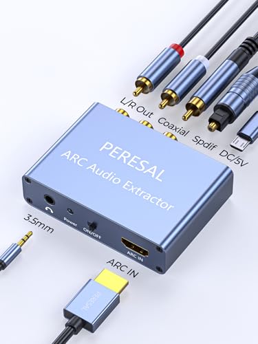192KHz HDMI ARC Audio Extractor with Optical Cable ARC Converter HDMI ARC to Optical TOSLINK SPDIF Coaxial, RCA+3.5mm Jack L/R Stereo, Audio Splitter for HDTV to Soundbar Amplifier Speakers headphones