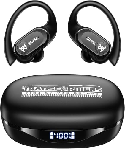 Transformers Earbuds T26 Pro, Bluetooth 5.4 Wireless Gaming Earbuds with Mic, Over Ear Earbuds with Earhooks, 65H Playtime, Deep Bass, IPX5 Waterproof (Scourge Black) - color: Scourge - Black
