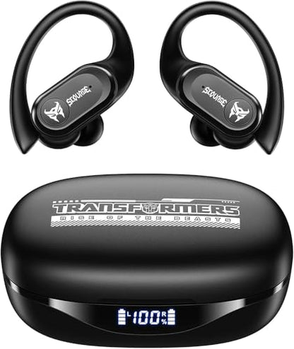 Transformers Earbuds T26 Pro, Bluetooth 5.4 Wireless Gaming Earbuds with Mic, Over Ear Earbuds with Earhooks, 65H Playtime, Deep Bass, IPX5 Waterproof (Scourge Black) - color: Scourge - Black