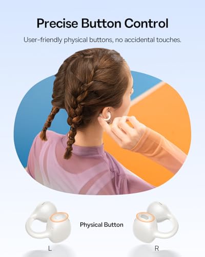 Baseus Bass BC1 Open Ear Earbuds Clip-On Headphones, Open-Ring Comfort with Tri-Curve Snug Clip, Powerful Sound with SuperBass, 4-Mic Clear Calls, IP55 Waterproof, 38H Playtime, Lightweight - color: Starlight White
