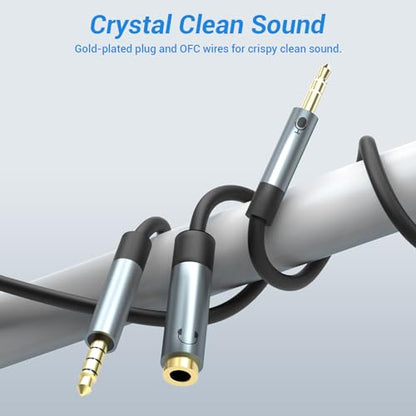 3.5mm TRS to TRRS Microphone Cable, Connect 3-Pole MIC to 4-Pole Combo Jack for Phone, Tablet, Laptop Computer, Not for Camera, 10 Feet